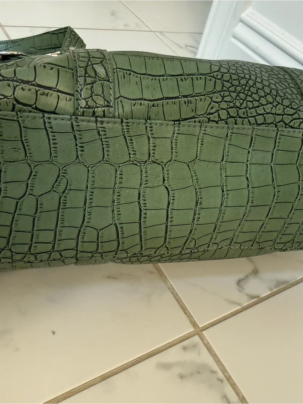 Diane Von Furstenberg Olive Green Croc-Embossed Shoulder Bag